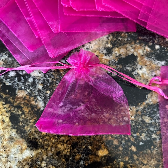 Hot Pink Organza Bags, Party Favor Pouch, Jewelry Bag, Sample Bag, Drawstring - Picture 3 of 4